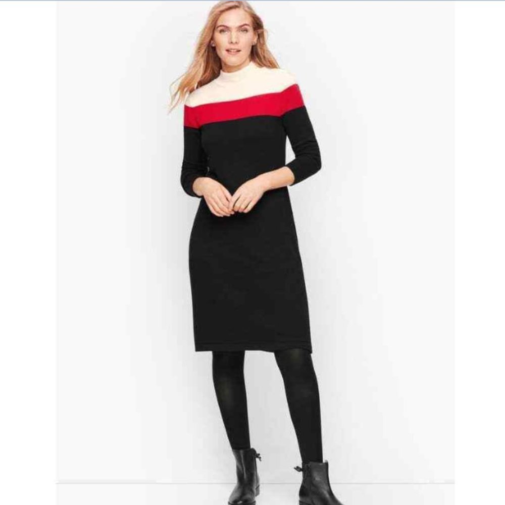 Talbots Colorblock Mock Neck Sz Petite P 4-6 Cashmere Blend Sweater Dress Long